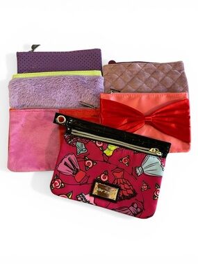 Betsey Johnson Pink Dress Punk Pop Art & Ipsy Cosmetic Makeup Bag Bundle